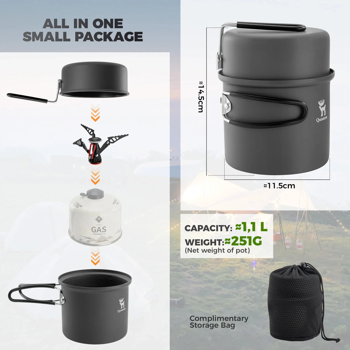 Ultra-Light Aluminum Nestable Camping Cookware Set