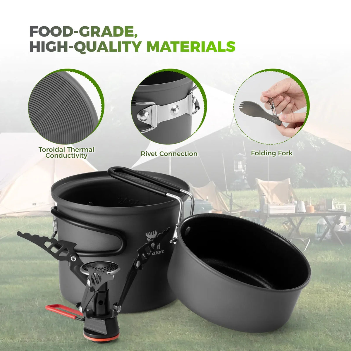 Ultra-Light Aluminum Nestable Camping Cookware Set