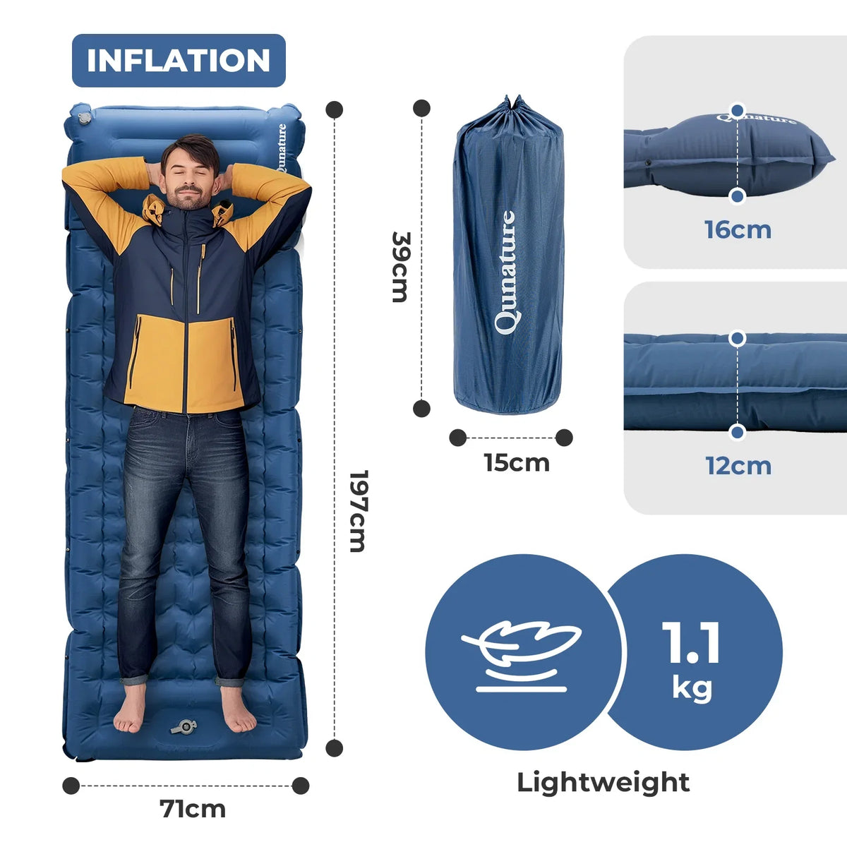 Ultra-Light Inflatable Sleeping Pad With Pillow