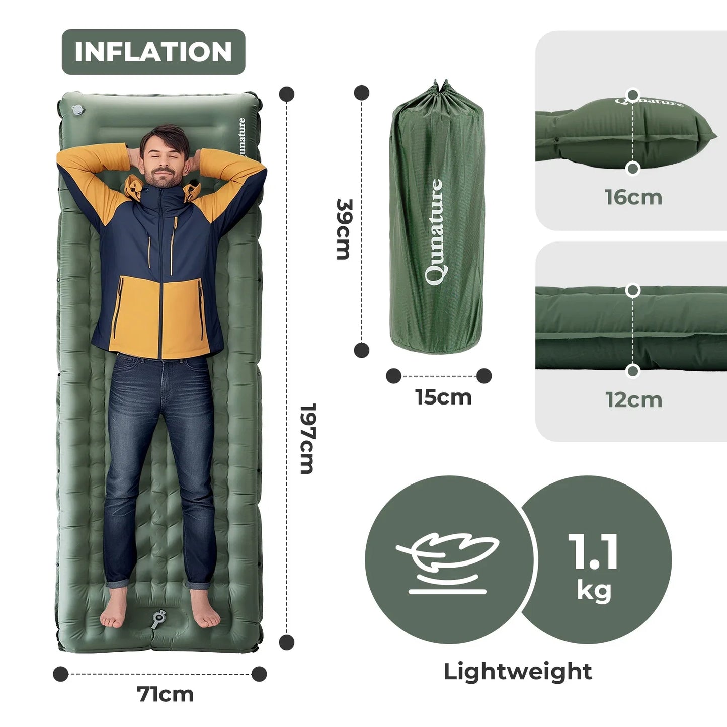 Ultra-Light Inflatable Sleeping Pad With Pillow