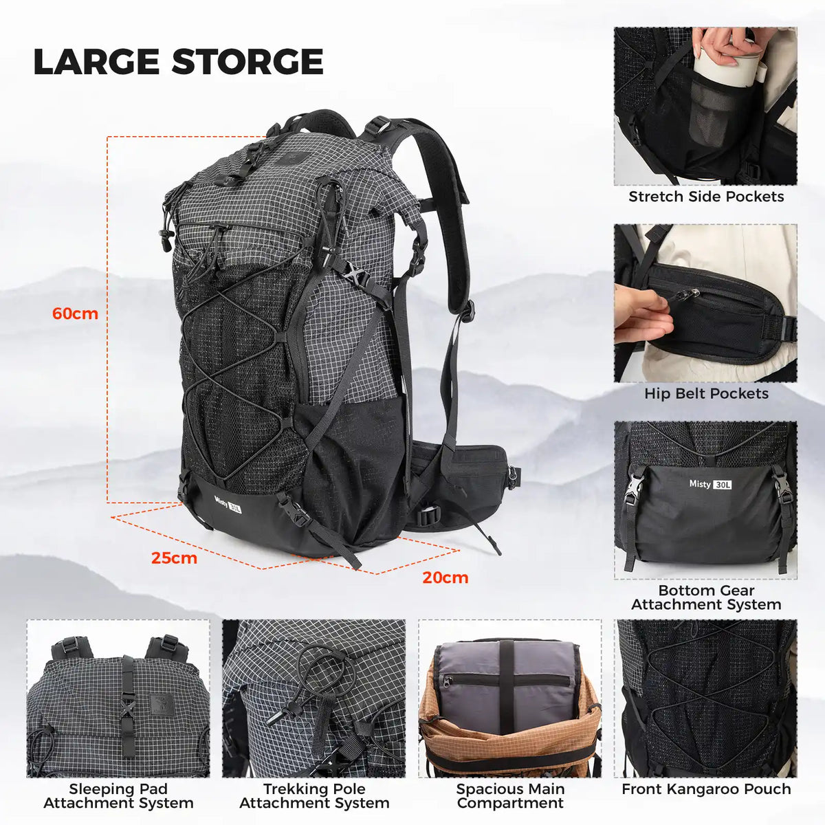 30-35L Lightweight Waterproof Hiking Backpack